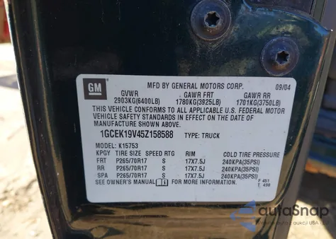 2005 Chevrolet Silverado 1500 Z71 из США, поврежденный, VIN 1GCEK19V45Z158588